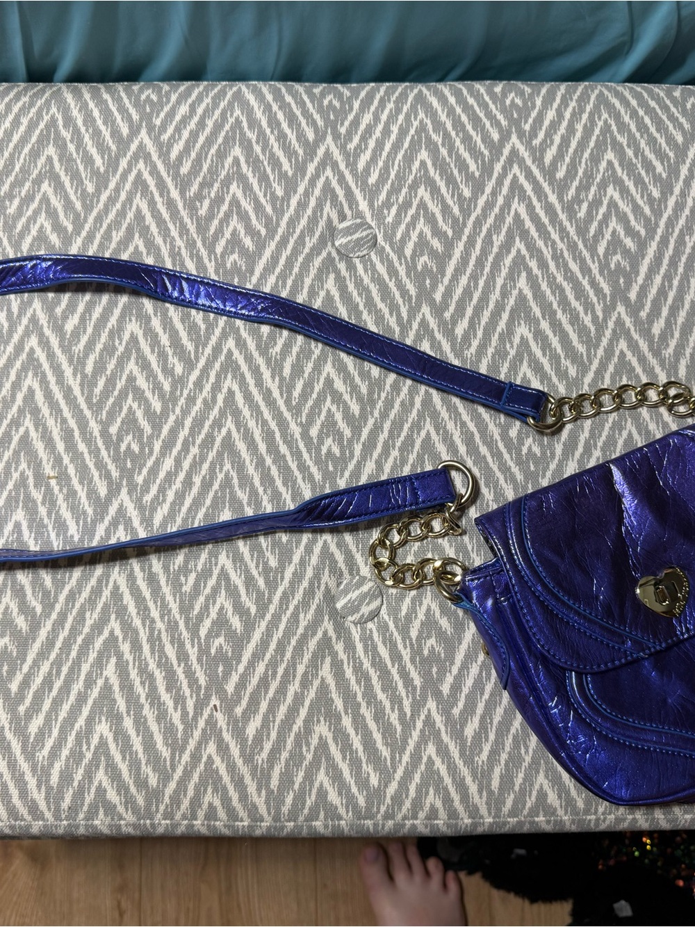 Betsey Johnson Metallic Purple Mini Crossbody with Gold Chain